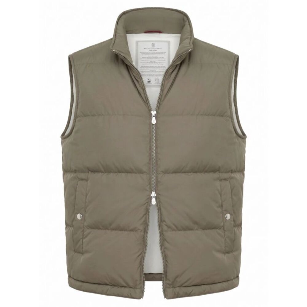Brunello Cucinelli Men Lightweight Techno Down Vest With Packable Hood